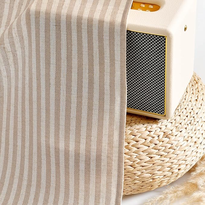 Vangao Taupe Stripe Linen Tiers Curtains 24 Inch Farmhouse 2 Panels | Light Filtering, Semi Sheer, for Kitchen, Living room, Tickingstripe Drapes, Pinstripe, Window Treatments