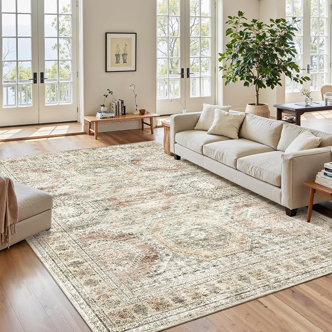Soalmost 6x9 Area Rug for Living Room Washable 6x9 Non-Slip Modern Rugs for Bedroom Dinning Room Ultra-Thin Indoor Brown Pink