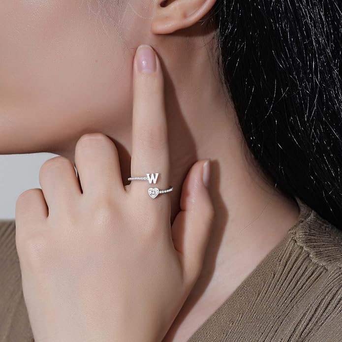 Step Forward 925 Sterling Silver Adjustable Initial Ring for Women | Non Tarnish Letter Rings for Lady | Alphabet Heart Thumb Rings | Capital Letter Jewelry Gifts