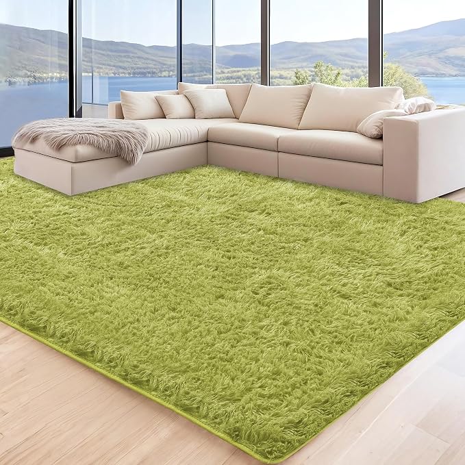 5x7 Grass Green Fluffy Shag Area Rugs for Living Room Bedroom | Ultra Soft Comfy, Fuzzy Shaggy Plush Carpet for Nursery Boys Kids Girls Dorm, Modern Indoor Home Decor, Upgrade Non-Slip