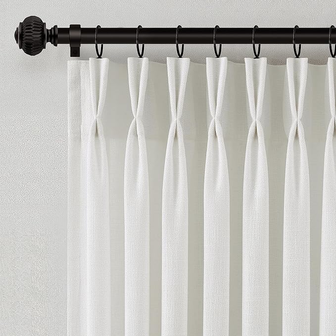 Beige White Pinch Pleated Semi Sheer Curtains 63 Inch Length 2 Panels for Small Windows Privacy Light Filtering Linen Curtains Cream Beige Neutral Boho Memory Shape Trained Window Drapes