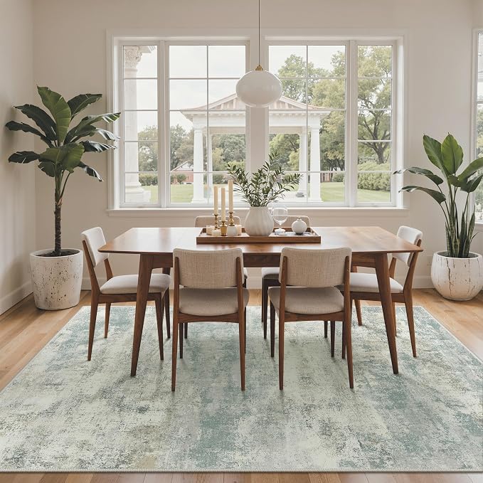 GENIMO Abstract Area Rug 8x10, Washable Large Modern Rug Non Slip, Low Pile Lightweight Soft Carpet for Living Room, Bedroom, Dining Room, Light Grey