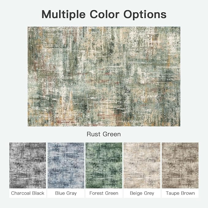 Lofus 9x12 Area Rug for Living Room, Coffee/Green Abstract Large Rugs with Non-Slip Backing, Neutral Modern Washable Carpet for Bedroom Dining Room Home Office Nursery Indoor