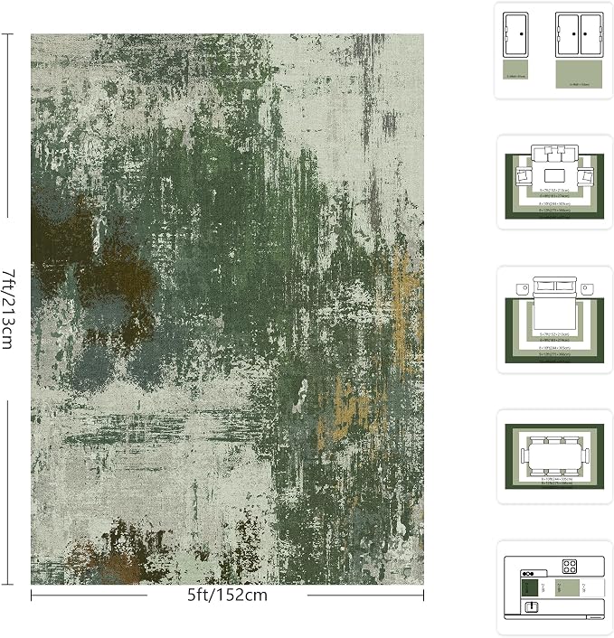 5x7 Area Rugs - Modern Abstract Washable Rug, Ultra Soft Non Slip Low Pile Large Rugs for Living Room, Floor Carpet for Bedroom Dining Room Office Laundry Nursery Home(Green)