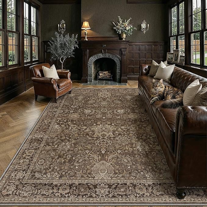HUGEAR Area Rugs 10x14 Brown Washable Rug for Living Room Bedroom Large Neutral Vintage Rug Carpet Distressed Soft Durable Non Slip No Shedding for Indoor Dining Nursery Farmhouse