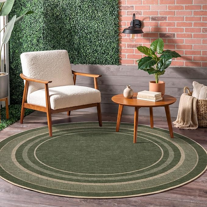 GarveeHome 6ft Washable Round Rug Large Bedroom Easy Jute Area Rugs | Modern Solid Non Slip Living Room Circle Rugs Stain Resistant Indoor Round Rugs for Kitchen Nursery Entryway, Green