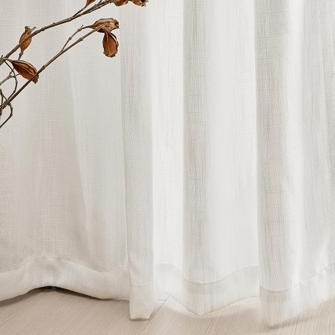 MYSKY HOME Natural Living Room Curtains Boho Semi Sheers Light Filtering Back Tab Privacy Drapes for Patio Pergola Gazebo Nice Vertical Elegant Style, Beige White, 50 x 95 Inches, 2 Panel Sets