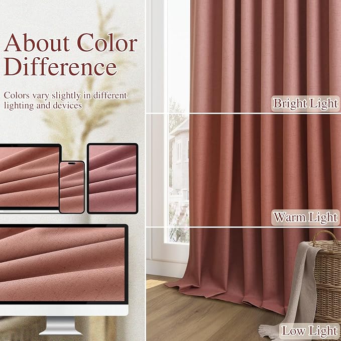 Guken 100% Blackout Curtains 96 Inch Length 2 Panels Set for Girls Bedroom Back Tab Thermal Insulated Black Out Linen Drapes Room Darkening Window Curtains 96 Inches Long,Dusty Rose