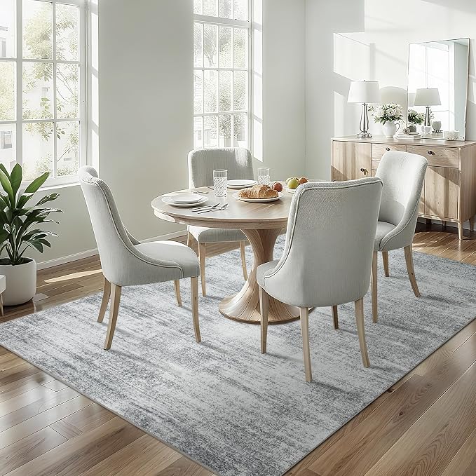Gray Extra Large Rugs for Living Room Abstract 9x12 Area Rug with Washable | Light Grey Low Pile Carpet, Minimalist Aesthetic Modern, for Office Playroom, Floor Covering with Non Slip, Foldable, Soft