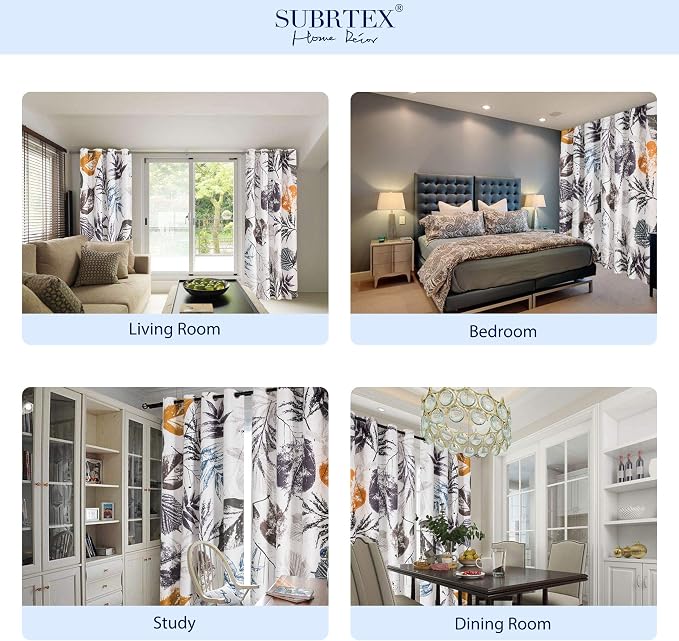 SUBRTEX Light Flitering Curtains 52Wx84L, Room Darkening Vibrant Floral Drapes, 50% Blackout, Semi Sheer Boho Farmhouse Curtains for Living Room, Gray