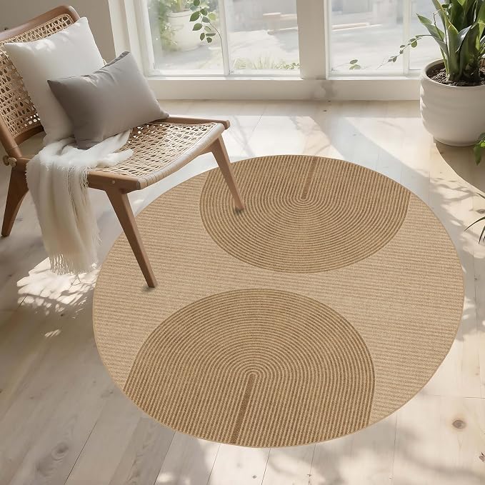 Easy Jute Rug for Pet Homes: 4x4 Outdoor Rug - Geometric Arch Pattern | Washable Design Cuts Your Cleaning Time by 75% and Maintain Shape and Texture after 50 Machine Wash Cycles