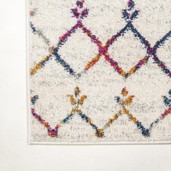 JONATHAN Y Boho Vintage Diamond Cream/Multi Indoor Area Rug 5X8 ft, Moroccan Hype for Living Room, Bedroom, Kitchen, Office, Easy-Cleaning, High Traffic, Pet-Friendly, Non-Shedding (MOH101H-5)