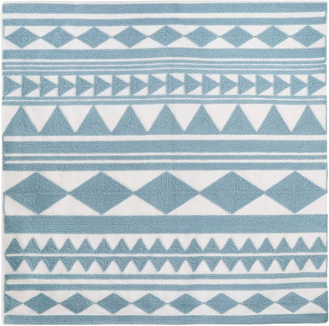 Embroidery Throw Pillow Cover 18x18 Home Décor Light Blue Geometric Cushion Cover Diamond Triangle Pillow Case Teal Floor Pillow Cover for Couch Sofa Chair 100% Cotton 45x45cm, 1 Piece