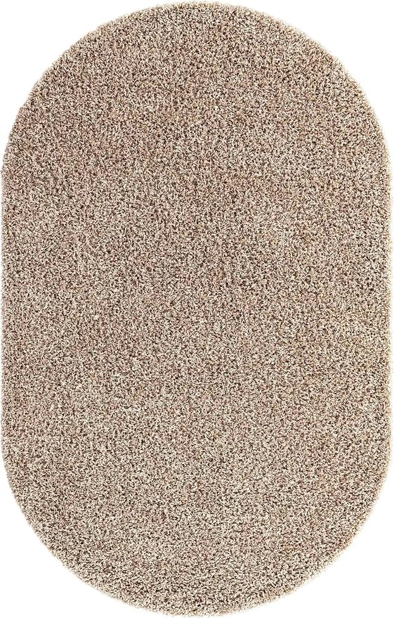 Unique Loom Solid Shag Collection Area Rug (5' 1" x 8' Oval, Taupe)
