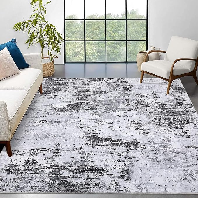 ROYHOME 8x10 Modern Abstract Rug Washable Non Shedding for Bedroom, Grey | Faux Wool Accent Ultra Soft Rug Non Slip Dining Room Office Home