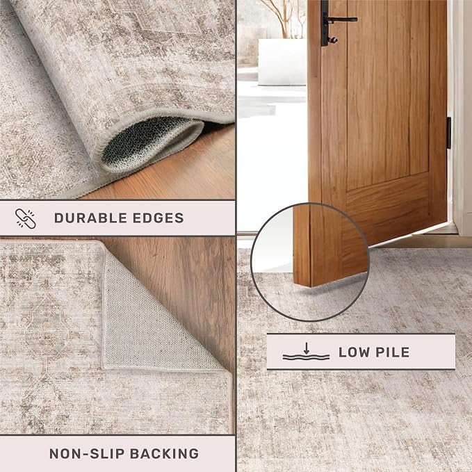 Hazo Haus Farmhouse Area Rugs 8x12 for Living Room - Abstract Medallion Rug for Bedroom, Dining Room Under Table, Washable Non Slip, Fade & Stain Resistance