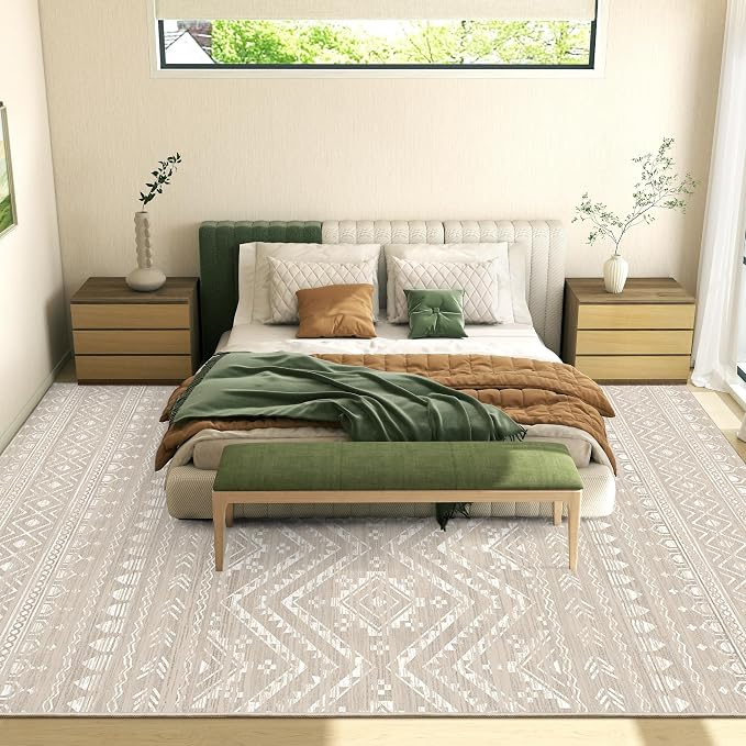 Miukiki 8x10 Area Rug for Living Room Moroccan Washable Rugs Non Slip Indoor Floor Carpet Foldable Large Soft Area Rug for Dining Room Bedroom with Low Pile(Brown,8'x10')