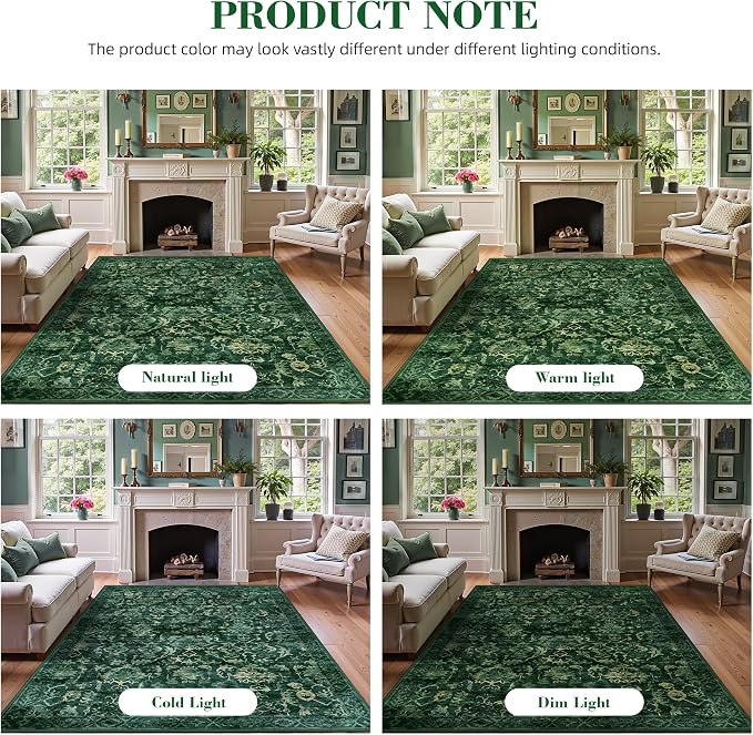 Dark Green 2x5 Runner Rug for Hallways Bed Side Kitchen, Boho Washable Distressed Low-Pile Floor Entryway Long Bathroom Mat, Non-Slip Laundry Room Washstand Front Carpet Green 24x60 Inch