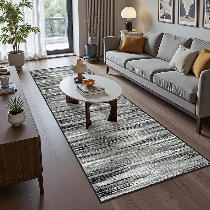 2x10 Runner Rug Non Slip,Washable Hallway Runner Rug,Black | Long Neutral Rugs for Kitchen,Entryway,Bedroom,Bathroom,Laundry Room,Thin,Soft Runner Rug,Stain Resistant Indoor Carpet