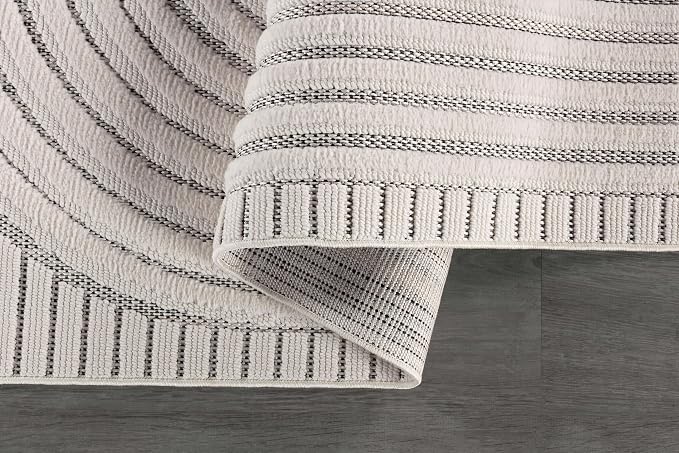CAMILSON Modern Rug 8x10 Luxury Swirl Curved Micro Loop Area Rugs Soft High-Low Pile Stain Resistant Easy to Clean Non-Shedding Durable Living Room Bedroom Indoor Carpet (White)