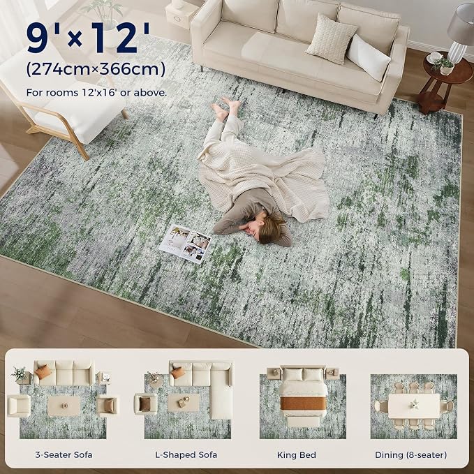 DMOYEST Area Rug Living Room Rugs - 9x12 Large Soft Indoor Neutral Modern Abstract Low Pile Washable Rug Carpet for Bedroom Dining Room Farmhouse Home Office -