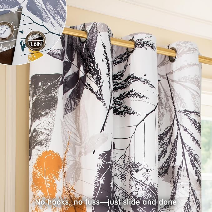 SUBRTEX Blackout Curtains 52Wx108L, Room Darkening Floral Curtains, Thermal Insulated 2 Panels Window Drapes, Boho Farmhouse Curtains for Living Room Bedroom Window Treatments, Grey