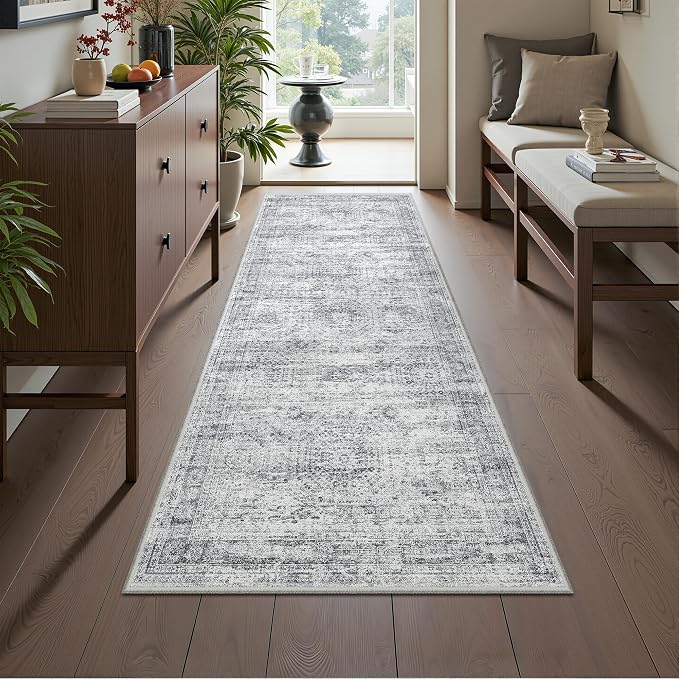 2x5 Rug Runners for Hallways Non Slip,Kitchen Rugs,Grey | Washable Rugs for Kitchen,Entryway,Bedroom,Bathroom,Nursery Room,Thin,Soft Runner Rug,Stain Resistant Indoor Carpet
