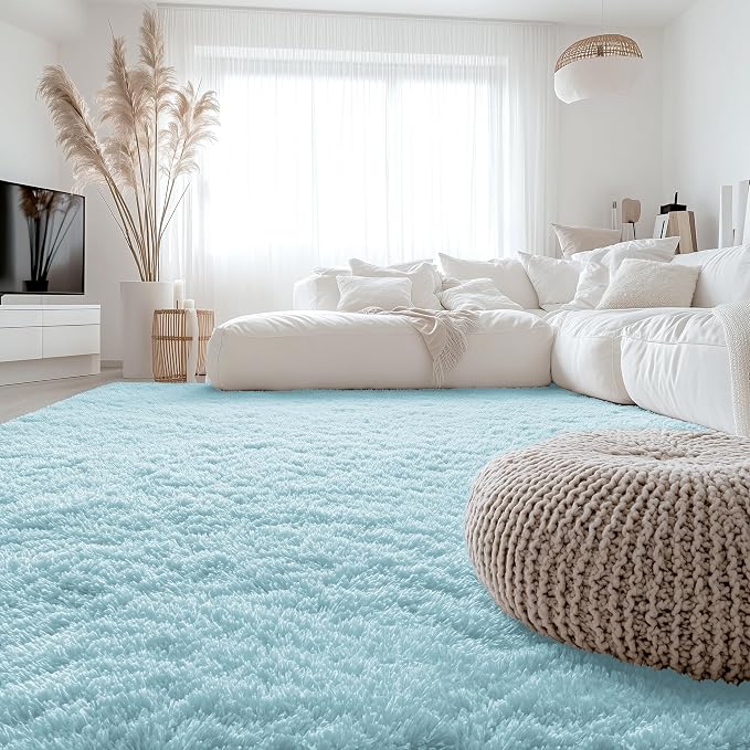 OLANLY 6x9 Machine Washable Large Area Rugs for Living Room, Bedroom, Soft Fluffy Shaggy Bedside Rug, Indoor Floor Carpet for Kids Girls and Boys, Dorms, Nursery, Home Decor Aesthetic, Light Blue