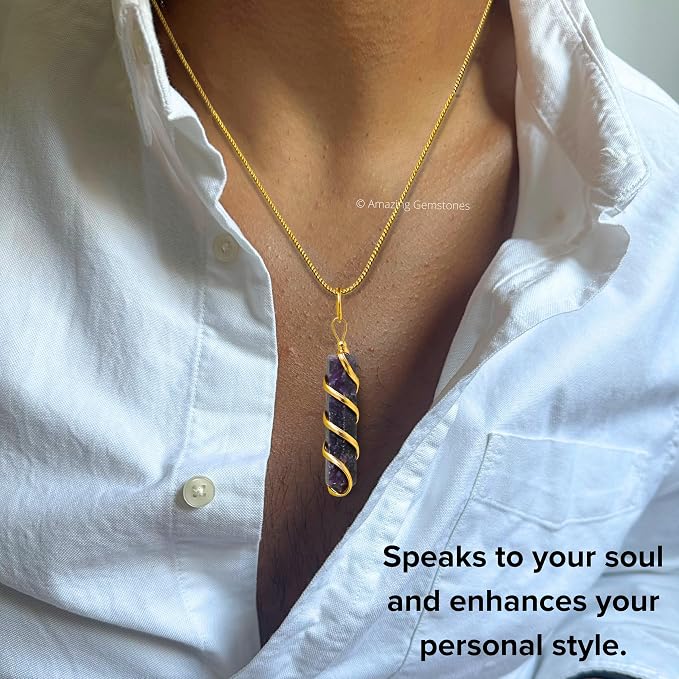 Amazing Gemstone Lepidolite Crystal Necklace Pendant For Women, Gold Wire Wrapped Dainty Minimalist Healing Crystal Necklaces For Men Unisex Necklace Jewelry Adjustable Chain & Leather Cord