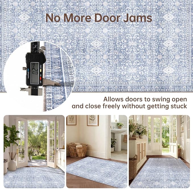 Sasttie 3x5 Rug, Ultra-Soft Washable Rug, Low Pile Foldable Thin Carpets with Non-Slip Backing, Skin-Friendly Stain Resistant Carpet for Living Room, Bedroom, Kitchen, Dorm, 3x5, Light Blue