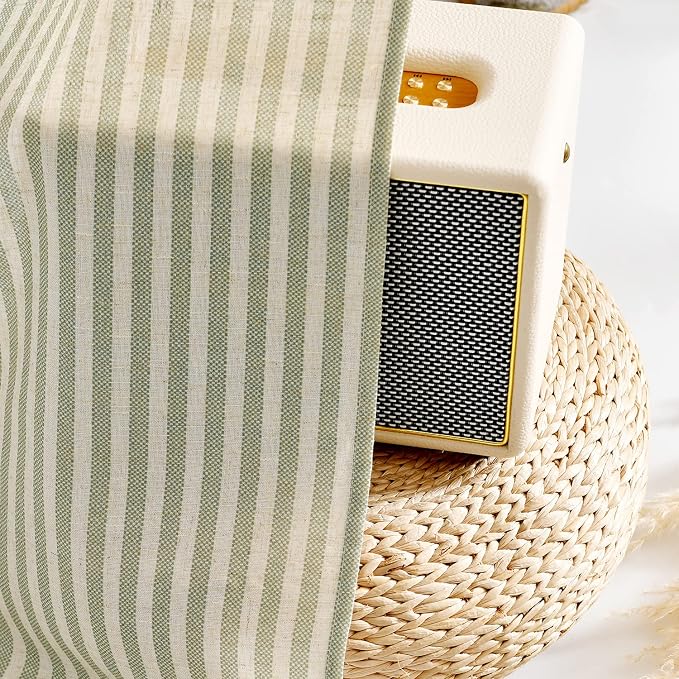 Vangao Green Stripe Linen Tiers Curtains 36 Inch Farmhouse 2 Panels | Light Filtering, Semi Sheer, for Kitchen, Living room, Tickingstripe Drapes, Pinstripe, Window Treatments