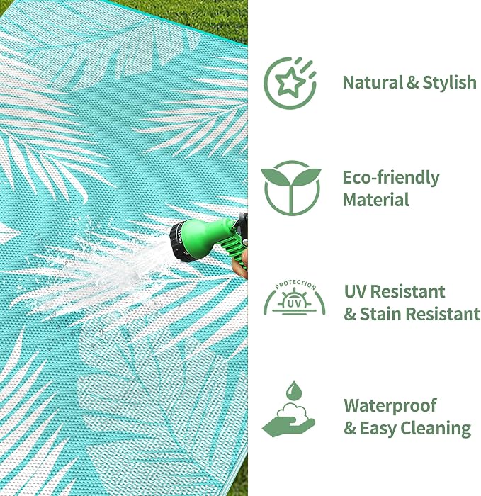 GENIMO Outdoor Rug, Waterproof Plastic Rugs for Patio, 5'x8' Navy White | Outside Larger Leaf Carpet Mat for Porch Decor, Deck, Balcony, Camping, RV, Backyard, Picnic, Beach, Reversible, Foldable