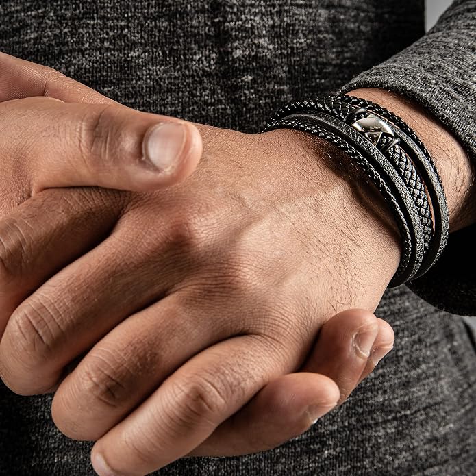 SERASAR Premium Leather Bracelet Men | Stainless Steel Magnetic Clasp | Three Colors | Jewelry Box Included