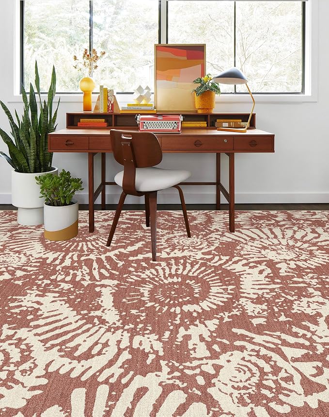 BLISSA Dining Room Rugs for Under Table - 6x9 Terracotta Washable Living Room Area Rug Non-Slip Low-Pile Modern Boho Abstract Rugs for Bedroom Dining Room Home Office Nursery Foyer Floor Carpet