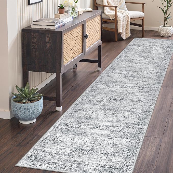 2x8 Runner Rug Non Slip,Washable Hallway Runner Rug,Grey | Neutral Rugs for Kitchen,Entryway,Bedroom,Bathroom,Nursery Room,Thin,Soft Runner Rug,Stain Resistant Indoor Carpet