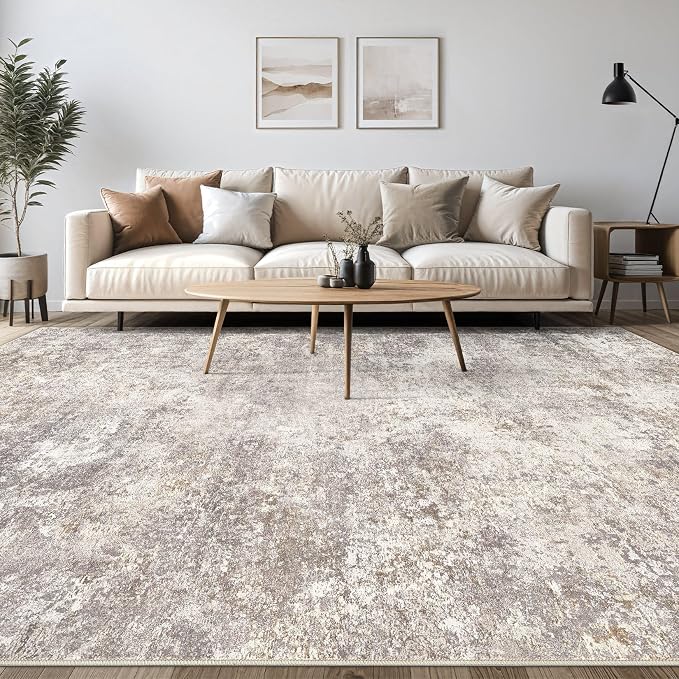 DMOYEST Area Rug Living Room Rugs - 12x18 Washable Large Soft Indoor Neutral Modern Abstract Low Pile Rug Carpet for Bedroom Dining Room Farmhouse Home Office - Brown