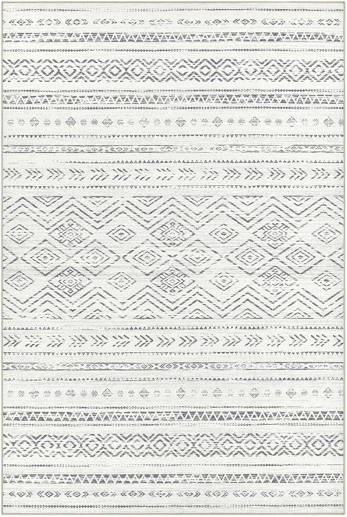 Tortania Area Rug Living Room Rugs- 7x9 Washable Large Soft Neutral Boho Moroccan Bohemian Farmhouse Rug Indoor Floor Carpet for Bedroom Under Dining Table Home Office Decor - Beige Gray