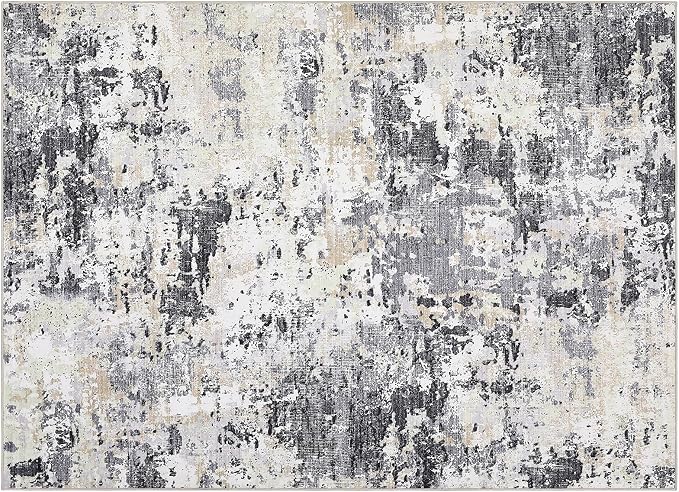ROYHOME Modern Abstract Area Rug 5x7 Non Slip Non Shedding Rug Low Pile Stain Resistant for Bedroom Living Room,Black Yellow