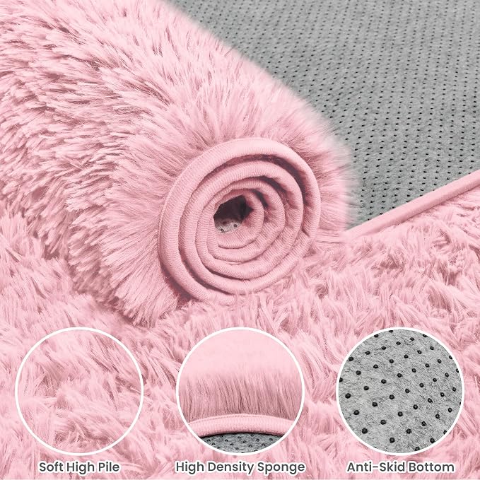 8x10 Area Rug for Living Room: Soft Fluffy Shag Pink Rugs for Bedroom, Non-Slip Large Fuzzy Plush Rug Indoor Floor Carpet for Nursery Kids Boys Girls Room, Dorms, Playroom, Modern Home Decor