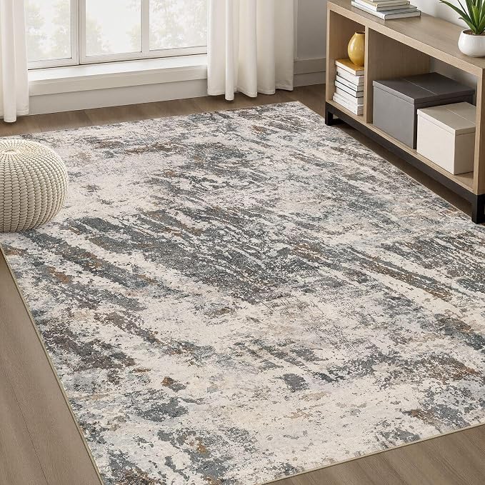 DMOYEST Area Rug Living Room Rugs - 5x7 Large Soft Indoor Neutral Modern Abstract Low Pile Washable Rug Carpet for Bedroom Dining Room Farmhouse Home Office-Dark Brown/Grey
