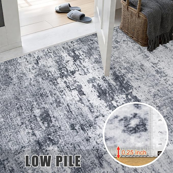 10x12 Area Rug Living Room Rug: Washable Modern Abstract Soft Thin Rug Indoor Floor No Slip Stain Resistant Carpet for Bedroom Dining Room Farmhouse Nursery Home Office - Grey