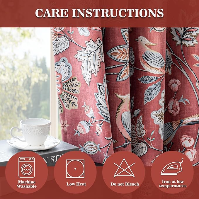 MYSKY HOME Floral Boho Blackout Curtains & Drapes 95 inch Curtains 2 Panels Set for Living Room Bedroom Vintage Farmhouse Curtains Heat Block Sound Reduce Drapes with Patterned Bird Design, 52" Wide