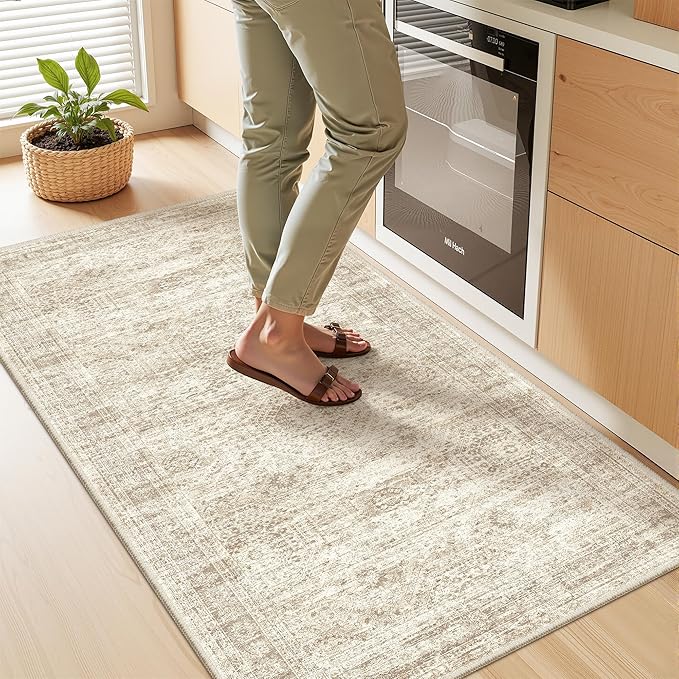 2x4 Rug Runners for Hallways Non Slip,Beige | Washable Rugs for Kitchen,Entryway,Bedroom,Bathroom,Nursery Room,Thin,Soft Runner Rug,Stain Resistant Indoor Carpet