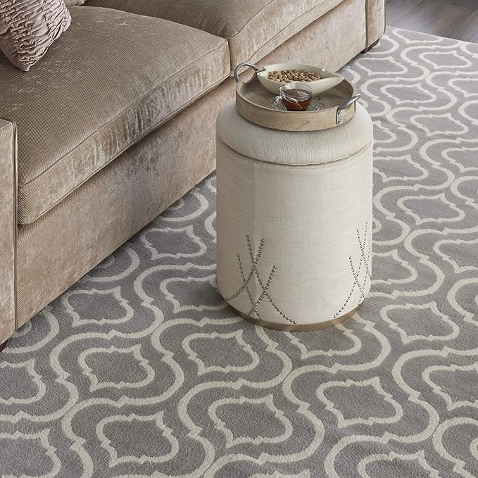 Nourison Home Jubilant Grey 8'6" x 12' Area Rug - Easy Clean, Non Shedding, Bed Room, Living Room, Dining Room, Kitchen (9' x 12')