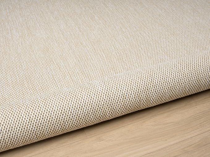 Angela Easy Jute Indoor Outdoor Rug, 6x9 Natural Solid Jute Look, Polyester, Durable & Easy Care Outdoor Farmhouse Carpet for Patio, Porch, Living Room (6' x 9', Ivory)