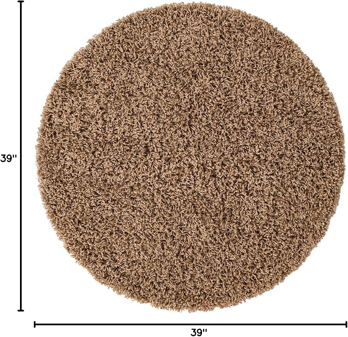 Unique Loom Solid Shag Collection Area Rug (3' 3" Round, Sandy Brown)