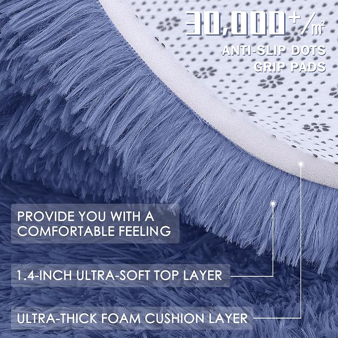 OLANLY 8x10 Machine Washable Large Area Rugs for Living Room, Bedroom, Soft Fluffy Shaggy Bedside Rug, Indoor Floor Carpet for Kids Girls and Boys, Dorms, Nursery, Home Decor Aesthetic, Denim Blue