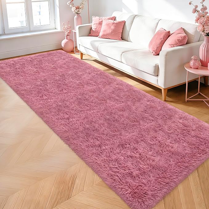 Soft Runner Rug for Bedroom Living Room, 3x10 ft Fluffy Blush Pink Rug for Bedroom Girls Room, Washable Girls Fuzzy Rugs for Kids Room Bedside Nursery Dorm Pink Shag Carpet Runner for Hallway