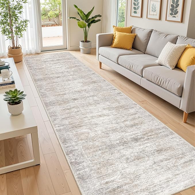2x10 Runner Rug Non Slip,Washable Hallway Runner Rug,Taupe | Long Neutral Rugs for Kitchen,Entryway,Bedroom,Bathroom,Laundry Room,Thin,Soft Runner Rug,Stain Resistant Indoor Carpet