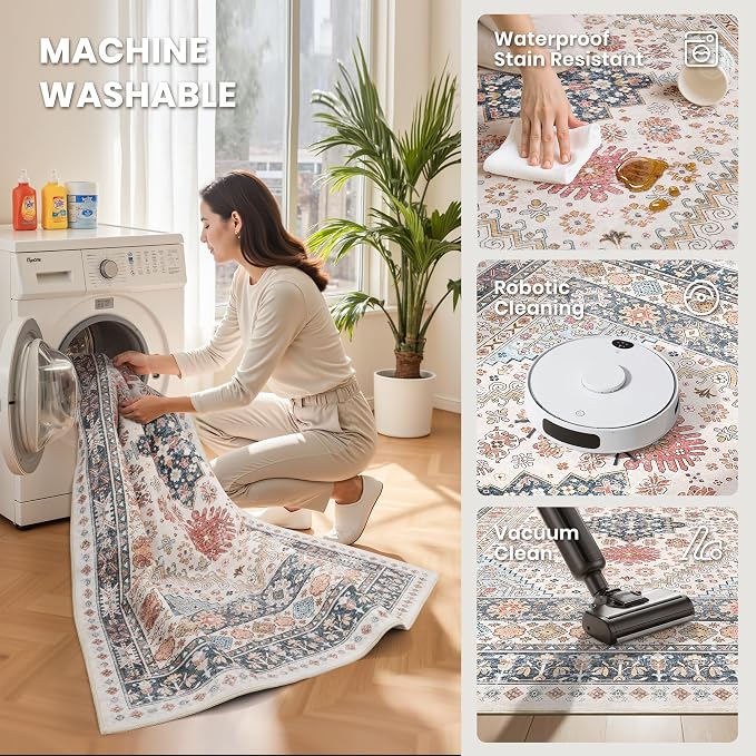 zesthome 8x12 Area Rugs for Living Room,Non-Slip Backing Washable Rugs,Vintage Large Area Rug，Stain Resistant Home Decor Rug (Multi,8'x12')